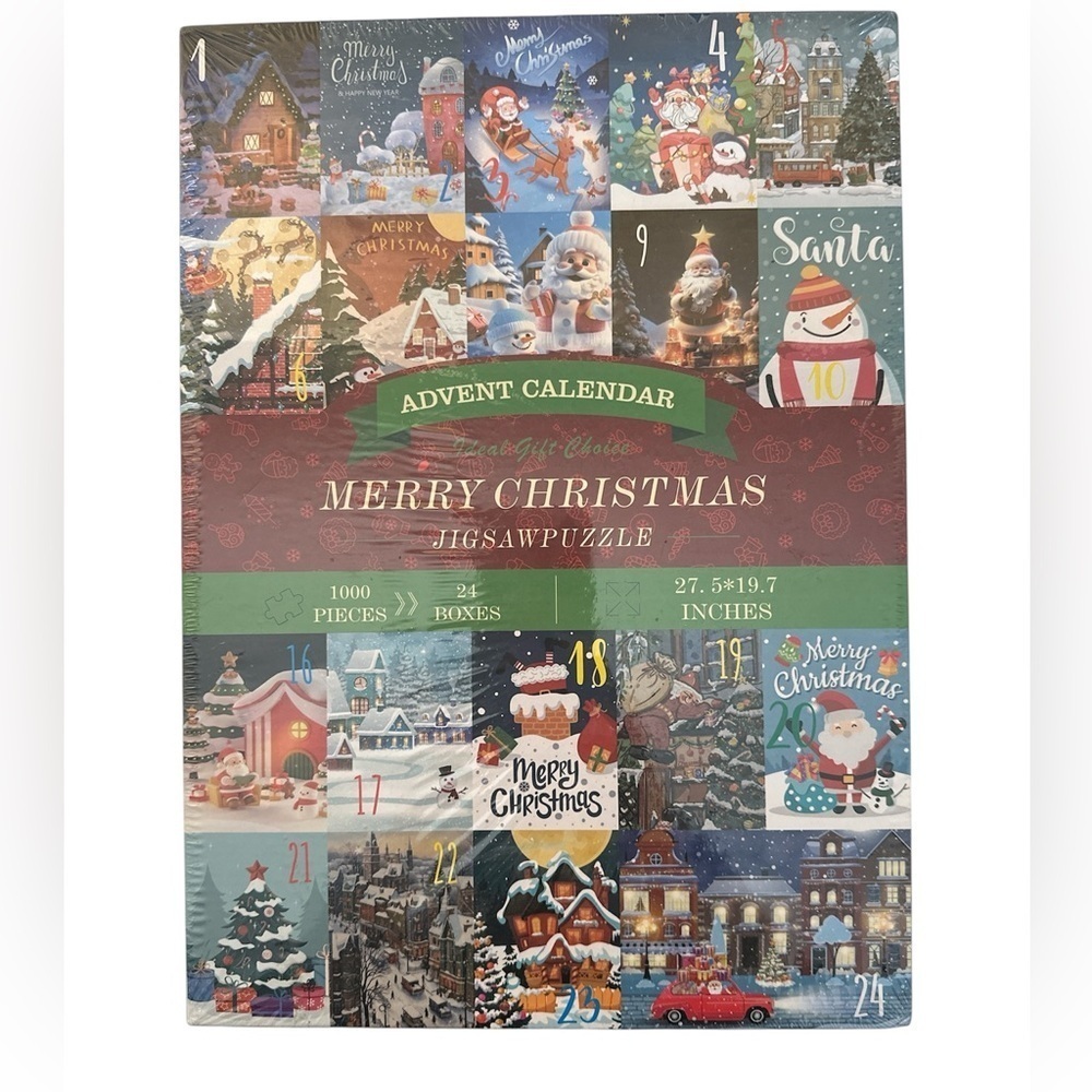 Merry Christmas Advent Calendar 1000 Pcs Jigsaw Puzzle - Festive Multicolor - Picture 1 of 2